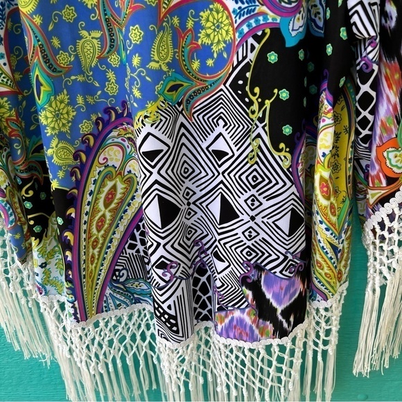 CHICO’S RETRO MACRAMÉ FRINGE PAISLEY MOD TUNIC TOP SIZE LARGE EUC - Picture 2 of 12